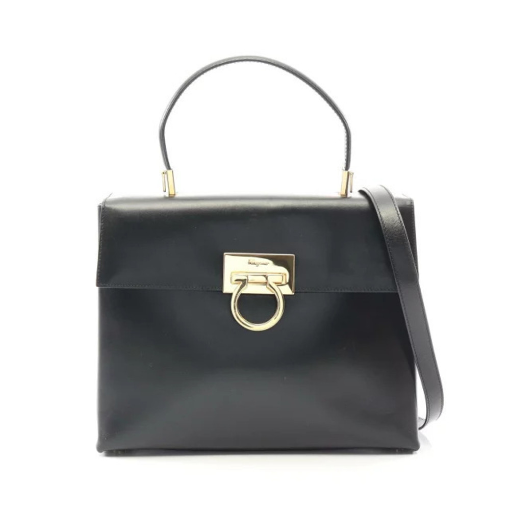 Salvatore Ferragamo Gancini Handbag Leather Black